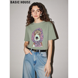 新款 Basic T恤女2026夏季 百家好卡通印花短袖 宽松圆领上衣 House