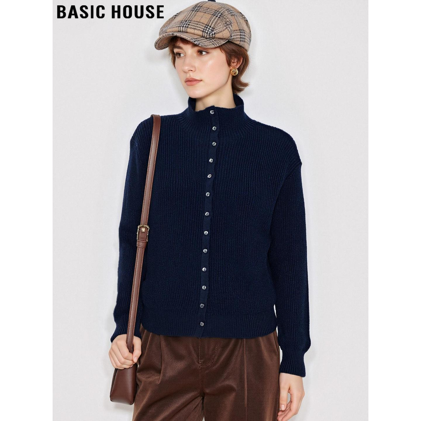 百家好黑色半高领毛衣外套女加厚