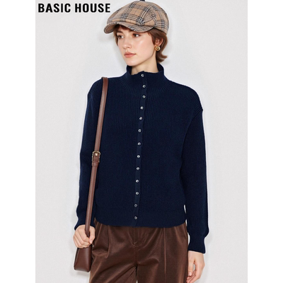 百家好黑色半高领毛衣外套女加厚