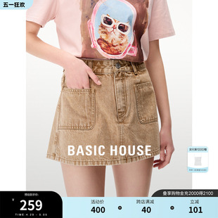 女2024夏季 新款 House 水洗做旧裙裤 一体 百家好复古牛仔短裤 Basic