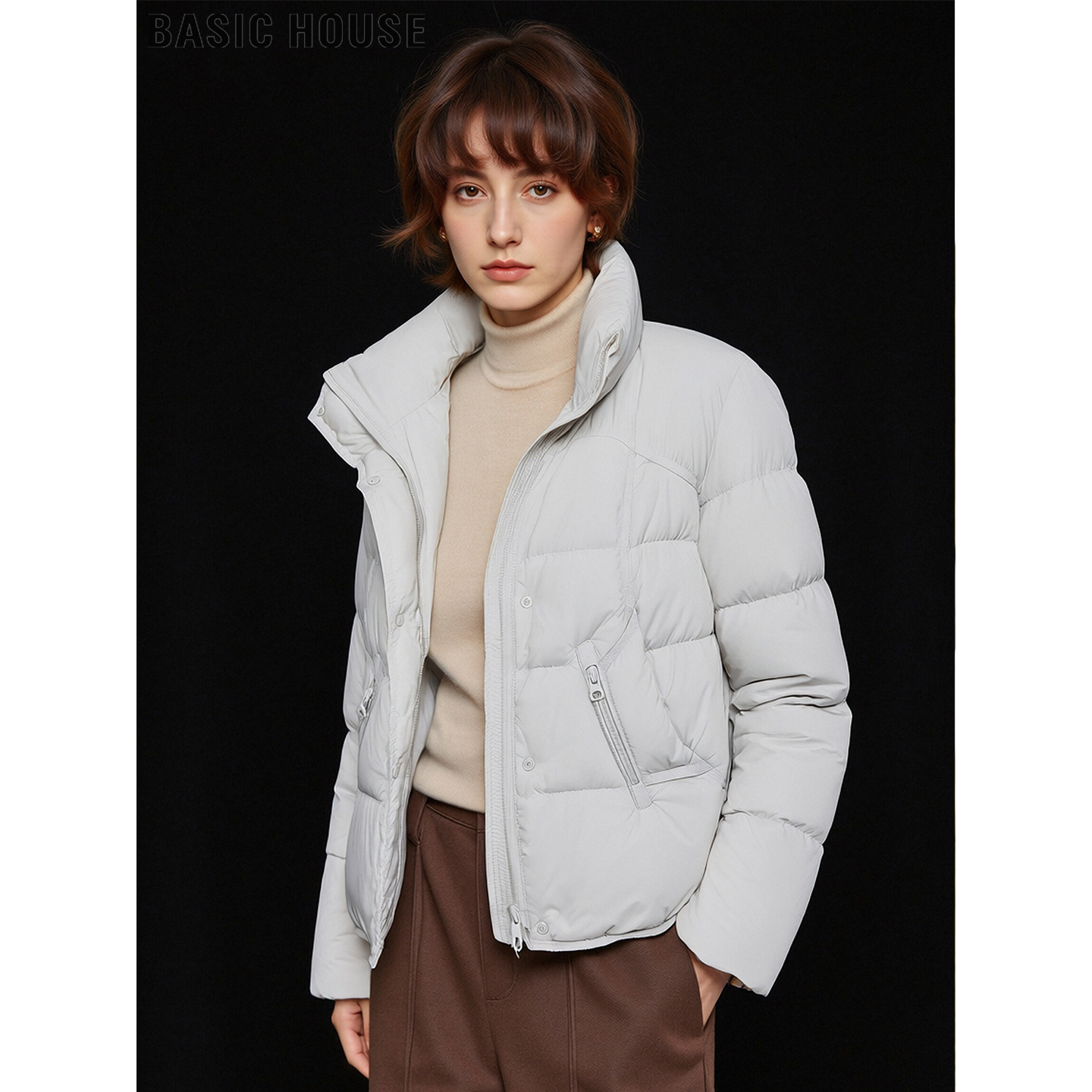 百家好90%鸭绒轻薄立领羽绒服女