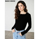 修身 Basic 打底上衣 木耳边一字领长袖 T恤女春季 House 百家好法式