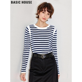 内搭修身 Basic 毛衣 复古条纹圆领针织衫 女士冬季 House 百家好美式