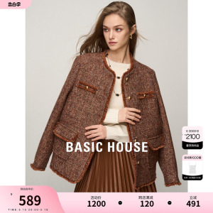 Basic House/百家好美拉德小香风羽绒服女2023冬季新款羊毛外套