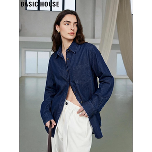 新款 Basic 外套女2026春季 百家好复古蓝色牛仔衬衫 宽松衬衣 House