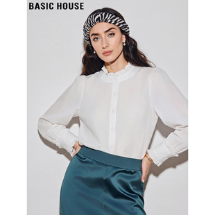 House 法式 百家好白色木耳边衬衫 新款 叠穿衬衣 女士2026春季 Basic