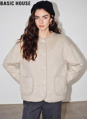 Basic House/百家好小香风毛呢外套女士冬季小个子短款羊毛呢大衣