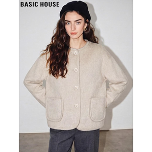Basic House/百家好小香风毛呢外套女士冬季小个子短款羊毛呢大衣