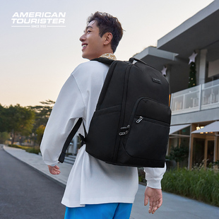 美旅男士 商务双肩包职场上班通勤背包大容量电脑包黑轻便书包NA5
