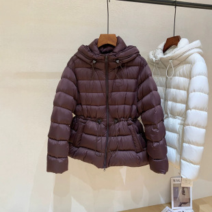 白鹅绒连帽羽绒服女欧版中长款收腰显瘦气质百搭加厚保暖外套冬季