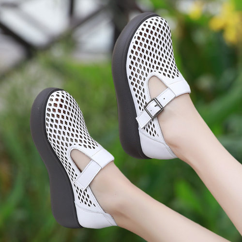 大头镂空皮鞋夏凉鞋洞洞单鞋