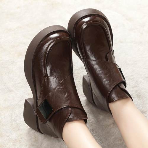 真皮短靴英伦风马丁靴女2025冬季新款复古乐福鞋粗跟加绒皮鞋棉鞋