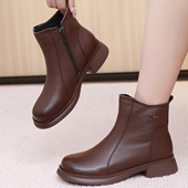 真皮妈妈鞋 子加绒短靴软底中老年皮鞋 大码 全牛皮靴子女秋冬款 女鞋