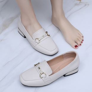 大码 英伦风小皮鞋 一脚蹬乐福鞋 女鞋 女2025新款 真皮软底单鞋 春秋季