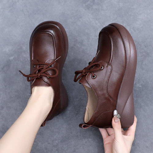 厚底真皮深口单鞋松糕鞋