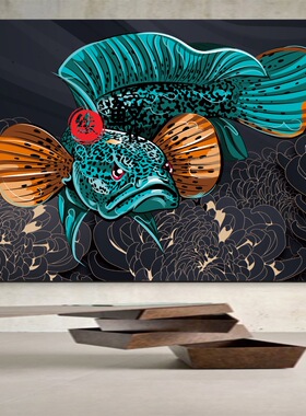 龙鱼装饰画有框挂画红龙金龙客厅餐厅玄关过道现代简约艺术南美画