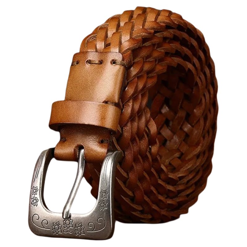 女士复古文艺手工编织真皮皮带 纯牛皮个性裤腰带女款3cm头层牛皮