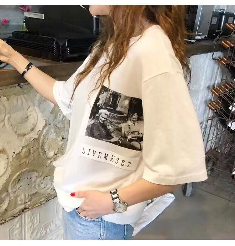 清仓现 韩国订购春秋款欧美复古风人物印花宽松休闲女士短袖t恤