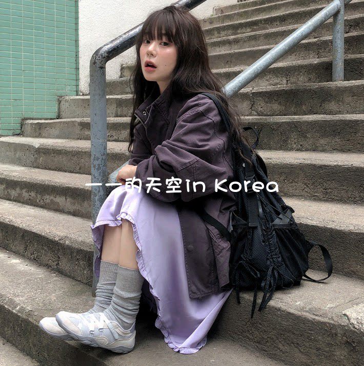 浪漫紫色半裙韩国代购正品2026春新款少女风褶边松紧腰半身中长裙