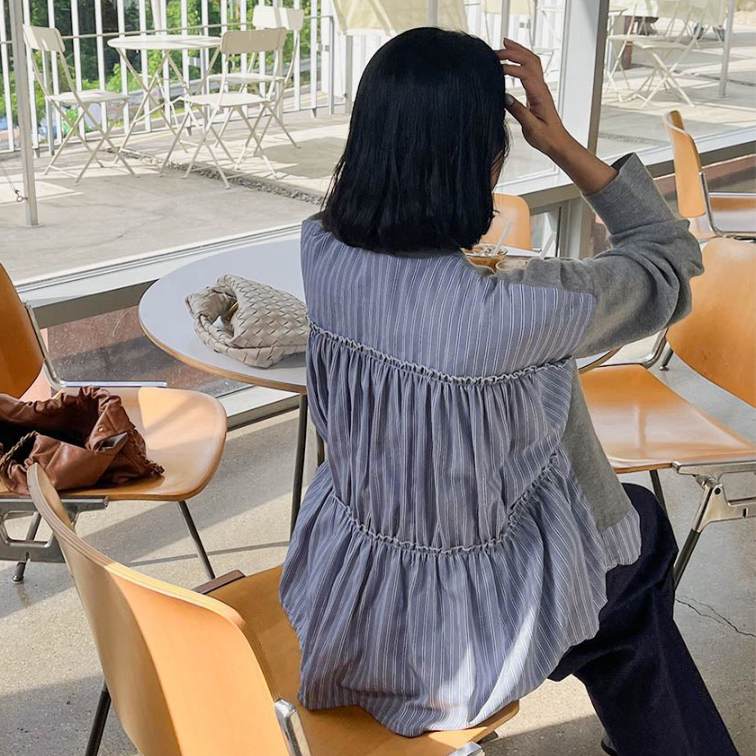 独特拼接上衣韩国东大门代购2025秋季女装假两件宽松衬衫式针织衫
