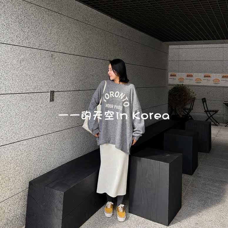 慵懒风宽松上衣韩国代购2025秋冬季女装新款舒适保暖字母长袖t恤