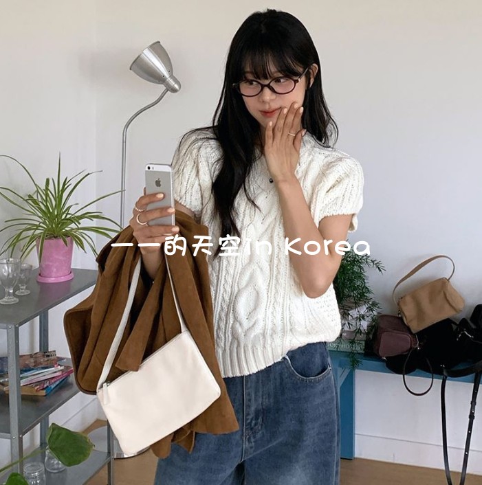 韩国代购毛衣 2025秋冬女装新款初恋风复古浪漫麻花纹短袖针织衫