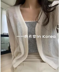 马海毛羊毛混纺韩国代购正品2025春夏女装 薄款软糯防晒针织开衫