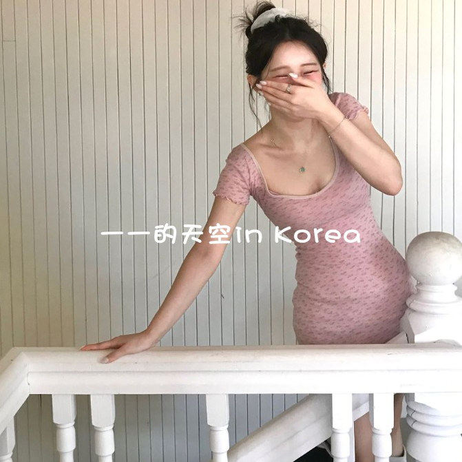 纯欲风连衣裙 韩国代购2025夏季新款甜美可爱褶边小碎花短袖裙子