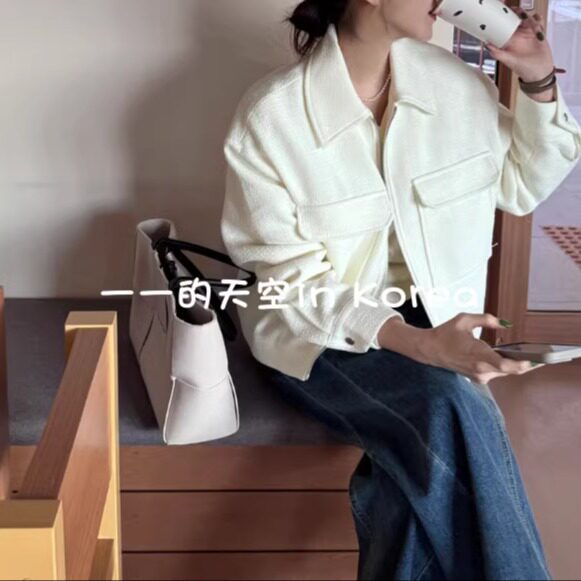 工装风粗花呢夹克 韩国代购2025春季女装新款宽松百搭气质短外套