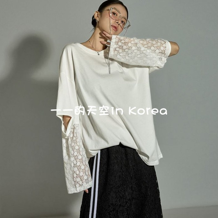 独特袖口设计上衣 韩国代购正品2025秋季女装新品潮流宽松长袖t恤