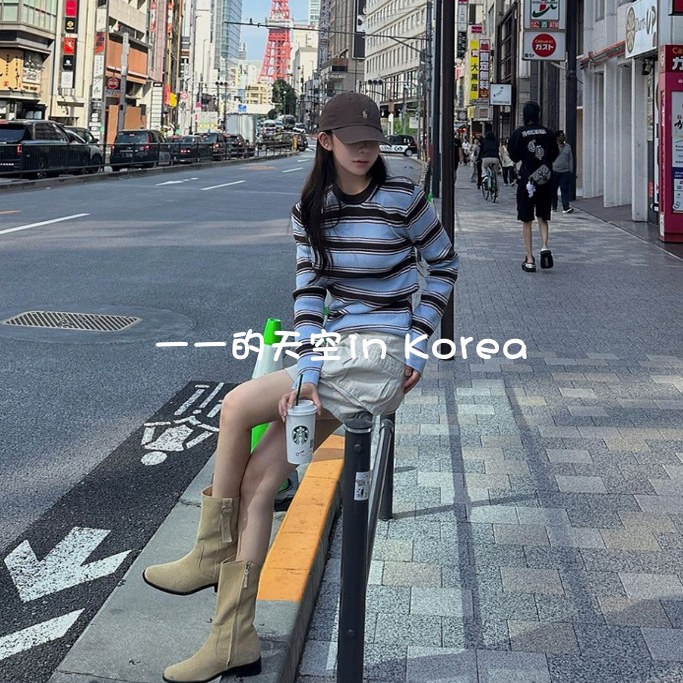 小清新针织衫韩国代购2025秋季女装新款学院风时尚减龄拼色条纹衫