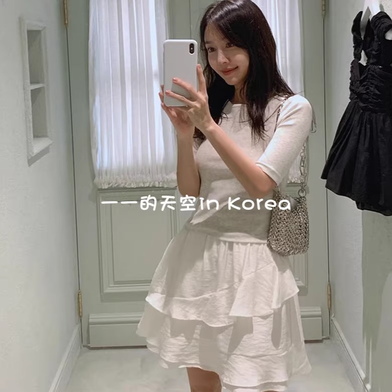CRKO韩国代购2025春夏季新款初恋少女风可爱荷叶边松紧腰半身短裙
