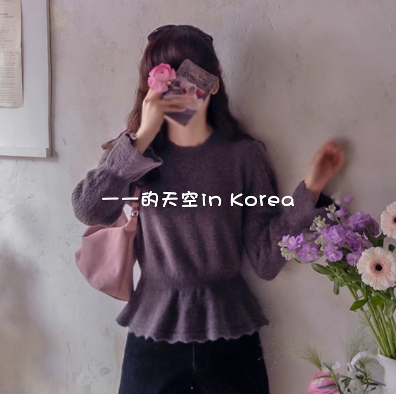 温柔风针织衫 韩国代购2025秋冬女装新款精致感收腰喇叭长袖上衣