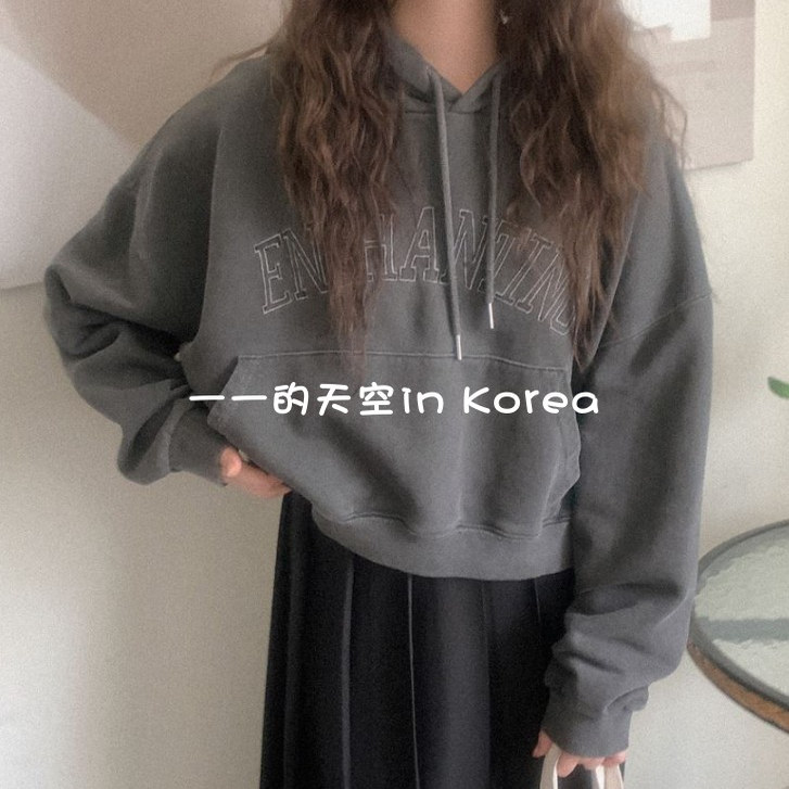 复古做旧卫衣韩国东大门代购正品2025新款秋冬女装宽松字母连帽衫