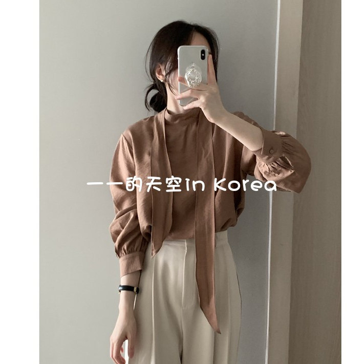 天丝优雅衬衣韩国代购2025秋女装新款温柔飘带领褶皱设计长袖衬衫