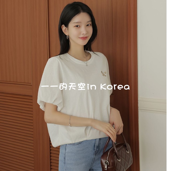 独特设计刺绣蝴蝶结上衣 韩国代购正品2026夏女装新款宽松短袖t恤