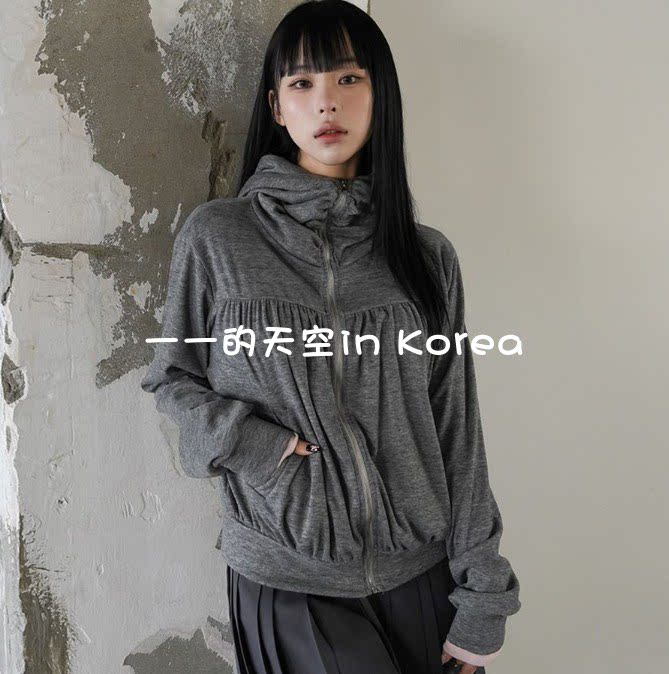 独特褶皱连帽衫韩国代购正品2026春季女装新款时尚舒适拉链短外套