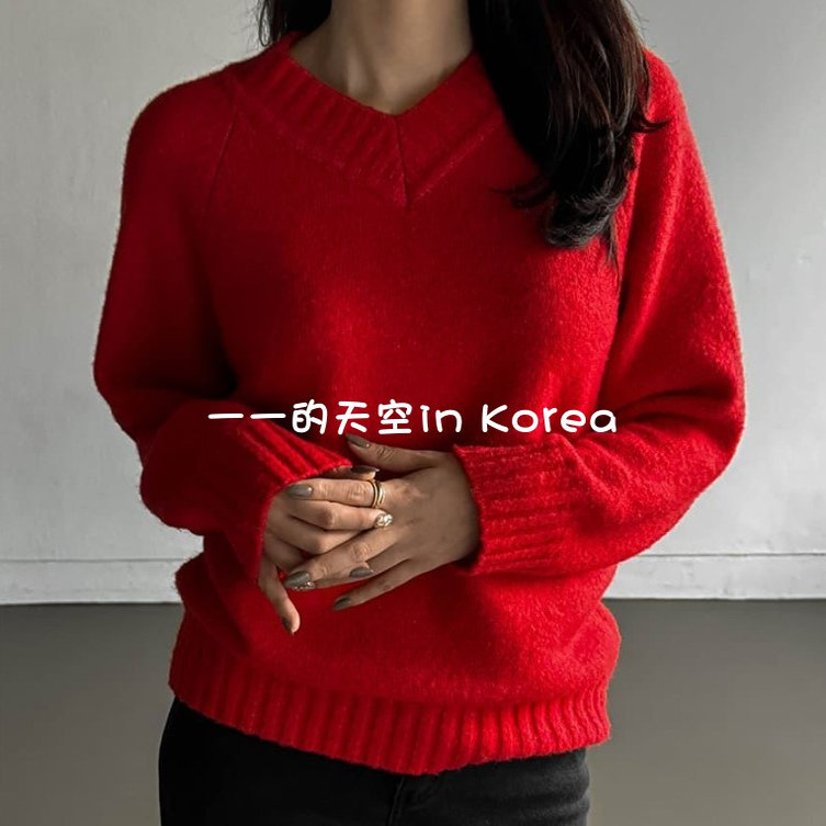 韩国代购毛衣2025秋冬季女装新款简约基础纯色v领柔软舒适针织衫