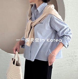 小清新衬衣韩国代购2025春季女装减龄百搭宽松长袖竖条纹衬衫