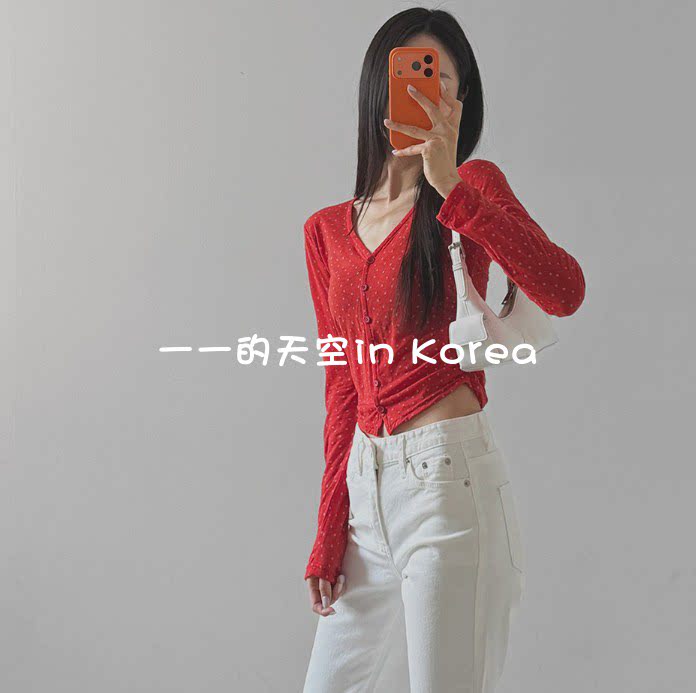 天丝羊毛开衫韩国代购正品2026春夏女装短款小碎花系扣少女风上衣