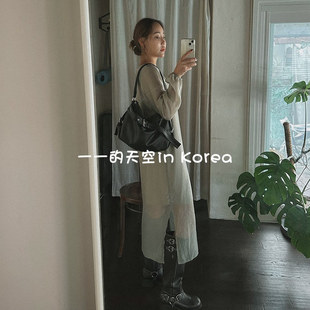 有调性天丝混纺裙子 韩国代购正品2025秋季新款假两件长袖连衣裙