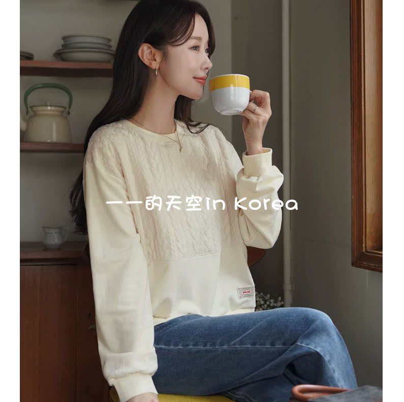 独特压纹设计上衣韩国代购正品2025秋季女装宽松温柔百搭小众卫衣
