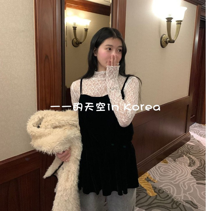 高领蕾丝打底衫韩国代购东大门2025秋冬女装新款千金风小公主t恤