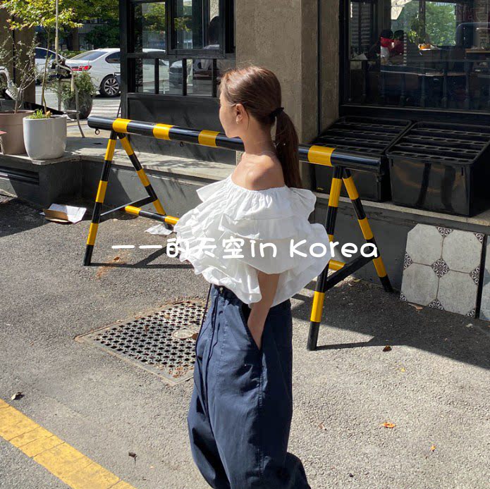 浪漫性感露肩上衣 韩国代购正品2026春夏女装新款层次感褶边衬衫