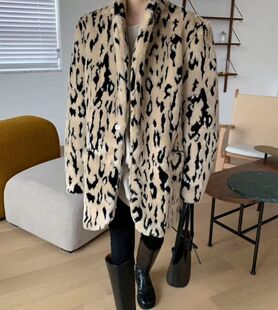 仿皮草毛毛外套女 气场炸街豹纹中长款 清仓现货韩国订购正品 秋冬季
