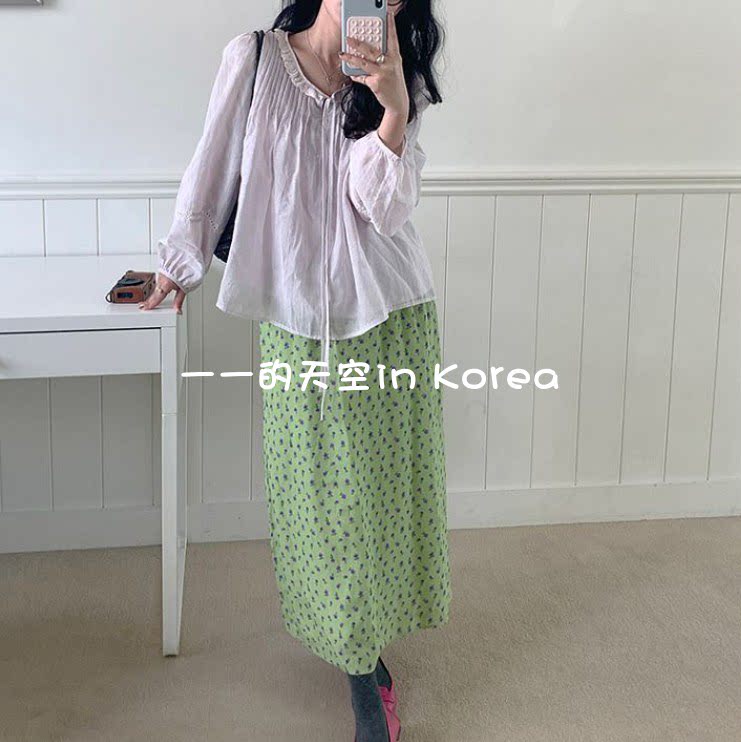 小碎花半身裙韩国代购正品2026春季新款松紧腰后开叉浪漫可爱长裙