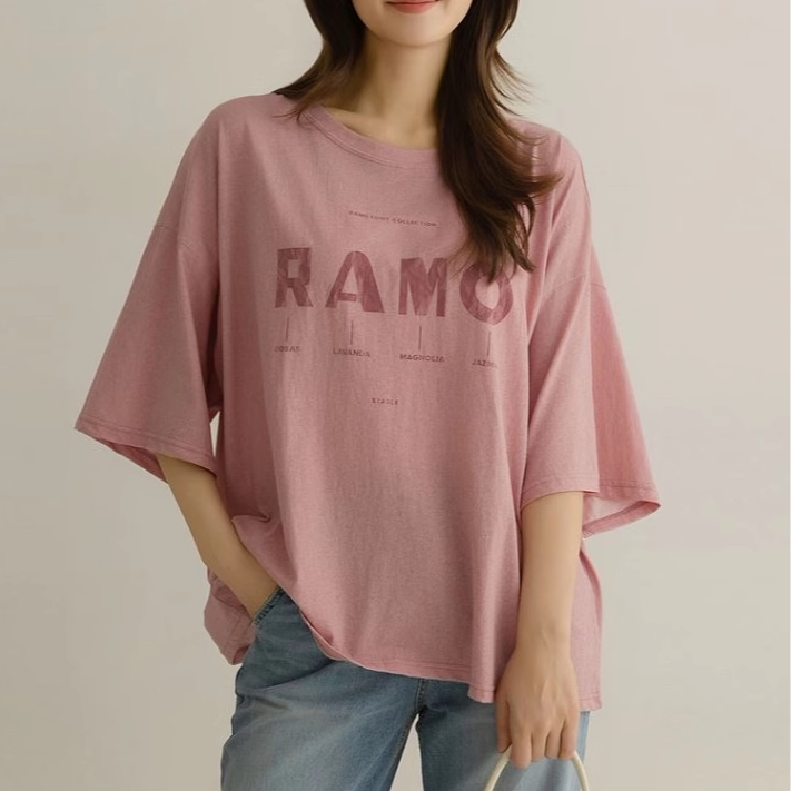 慵懒风宽松tee韩国代购正品2025夏季女装新款休闲大码字母短袖t恤