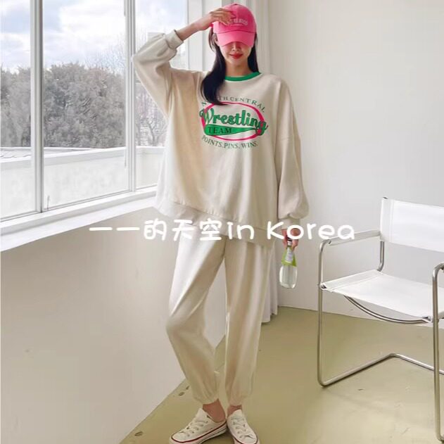 青春运动套装女韩国代购正品2025春新款宽松字母长袖上衣加束脚裤