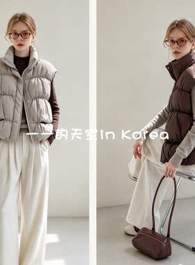 褶皱设计马甲 韩国代购2026冬季女装新款蓬松感时尚保暖拉链马夹
