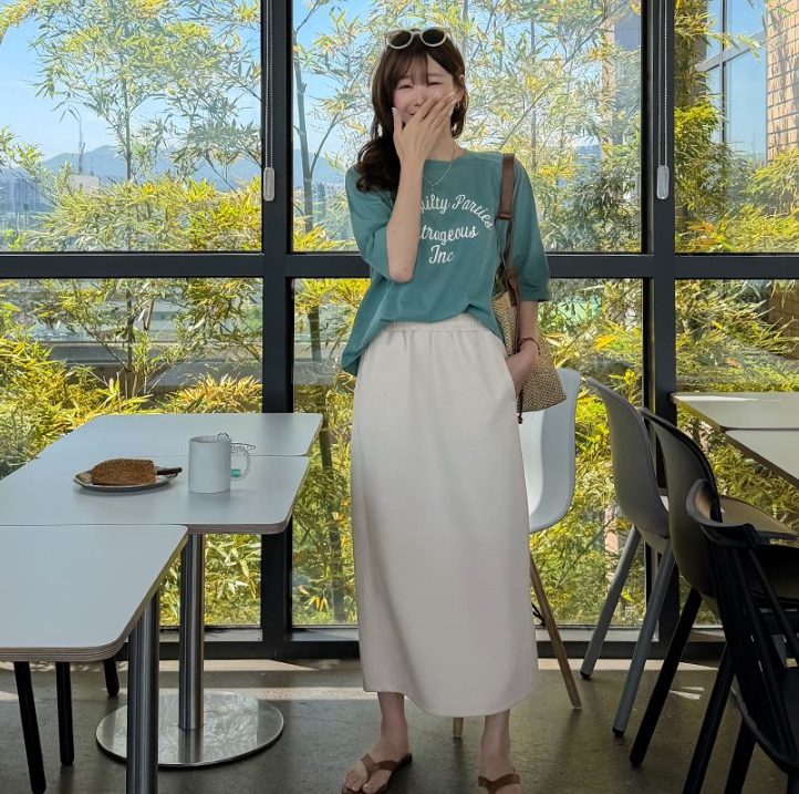 遮肉显瘦半裙韩国代购东大门2026夏季新款松紧腰后开叉半身长裙子